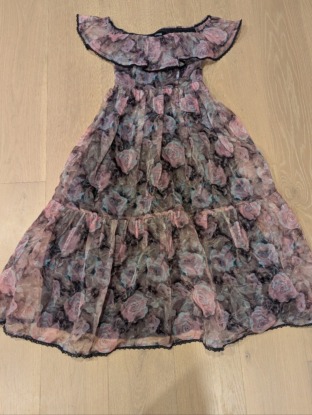 Cider Floral Tiered Ruffle Dress in Pink and Black